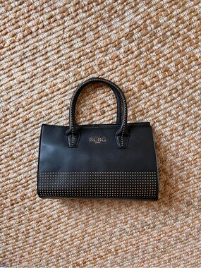 BCBG Black Studded Leather purse. Handbag with removable shoulder strap.